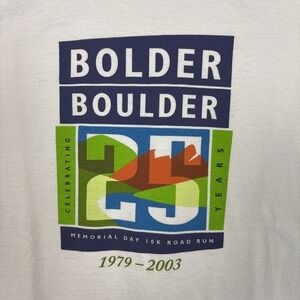 Vintage Bolder Boulder LS Shirt Mens Large White 2003 10K Colorado USA 25 years